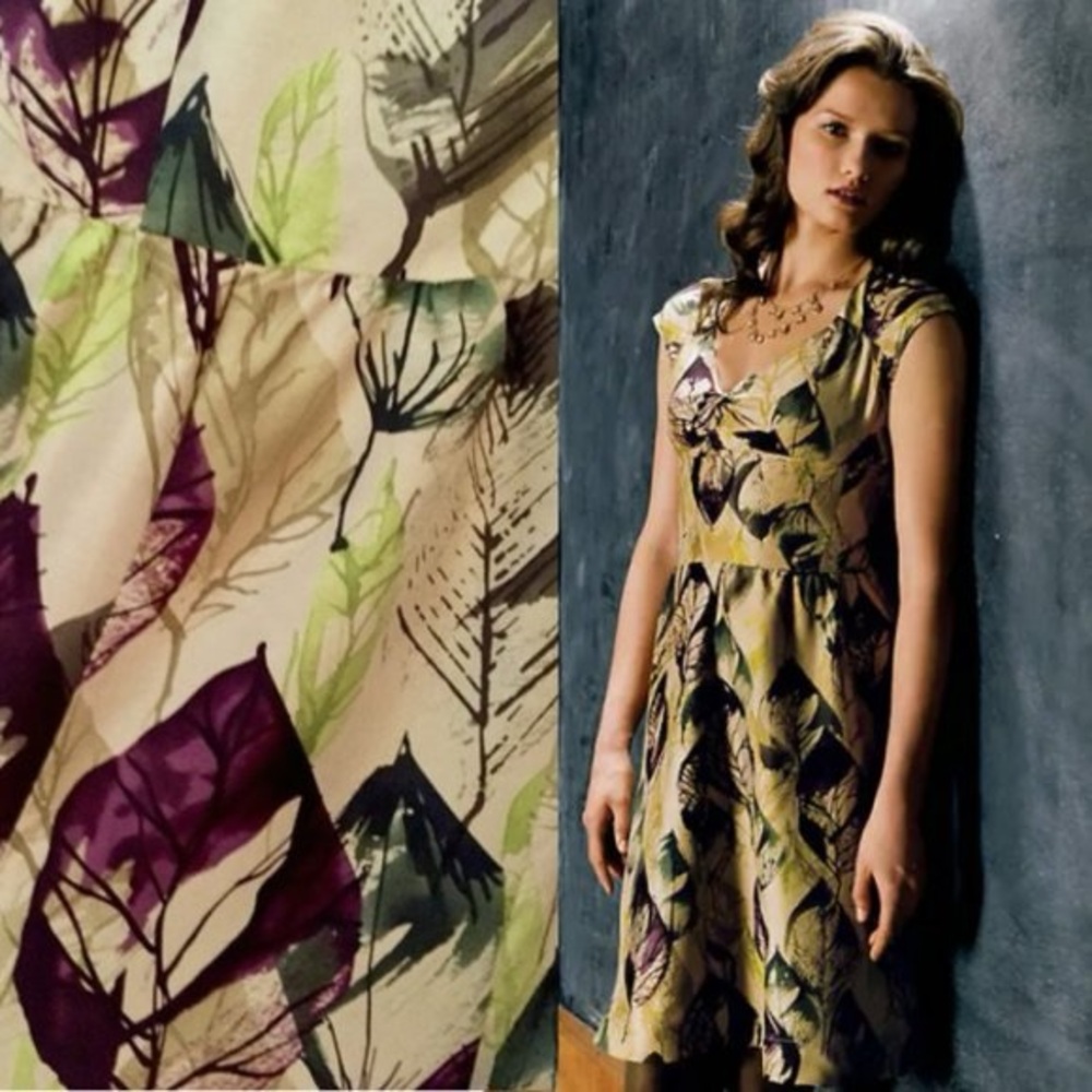 Anthropologie Viola Rain Soaked Leaf Print Silk Dress 2